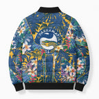 Parramatta Eels Bomber Puffer Jacket Tropical Hibiscus Floral Pattern With Blue And Yellow Accents