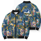 Parramatta Eels Bomber Puffer Jacket Tropical Hibiscus Floral Pattern With Blue And Yellow Accents