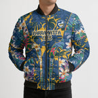 Parramatta Eels Bomber Puffer Jacket Tropical Hibiscus Floral Pattern With Blue And Yellow Accents