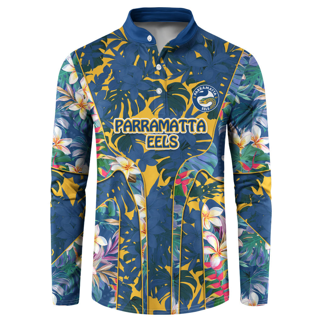Parramatta Eels Button Sweatshirt Tropical Hibiscus Floral Pattern With Blue And Yellow Accents