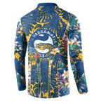 Parramatta Eels Button Sweatshirt Tropical Hibiscus Floral Pattern With Blue And Yellow Accents