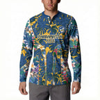 Parramatta Eels Button Sweatshirt Tropical Hibiscus Floral Pattern With Blue And Yellow Accents
