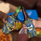Parramatta Eels 4 in 1 Can Cooler Tumbler Tropical Hibiscus Floral Pattern With Blue And Yellow Accents