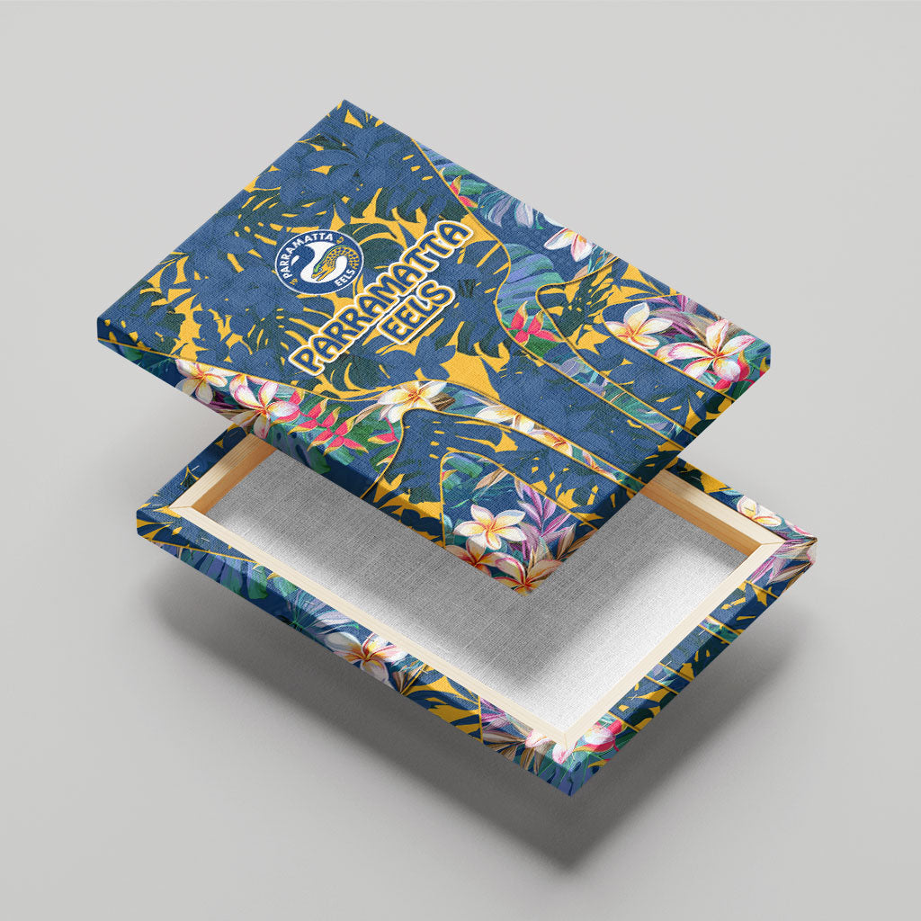 Parramatta Eels Canvas Wall Art Tropical Hibiscus Floral Pattern With Blue And Yellow Accents
