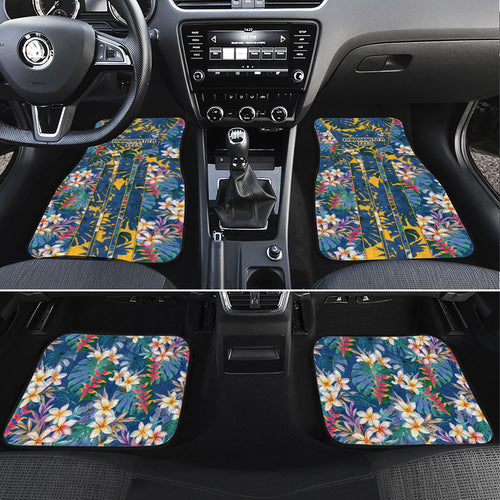 Parramatta Eels Car Mats Tropical Hibiscus Floral Pattern With Blue And Yellow Accents