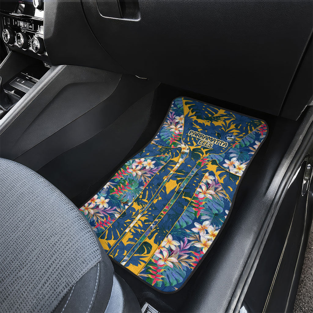 Parramatta Eels Car Mats Tropical Hibiscus Floral Pattern With Blue And Yellow Accents