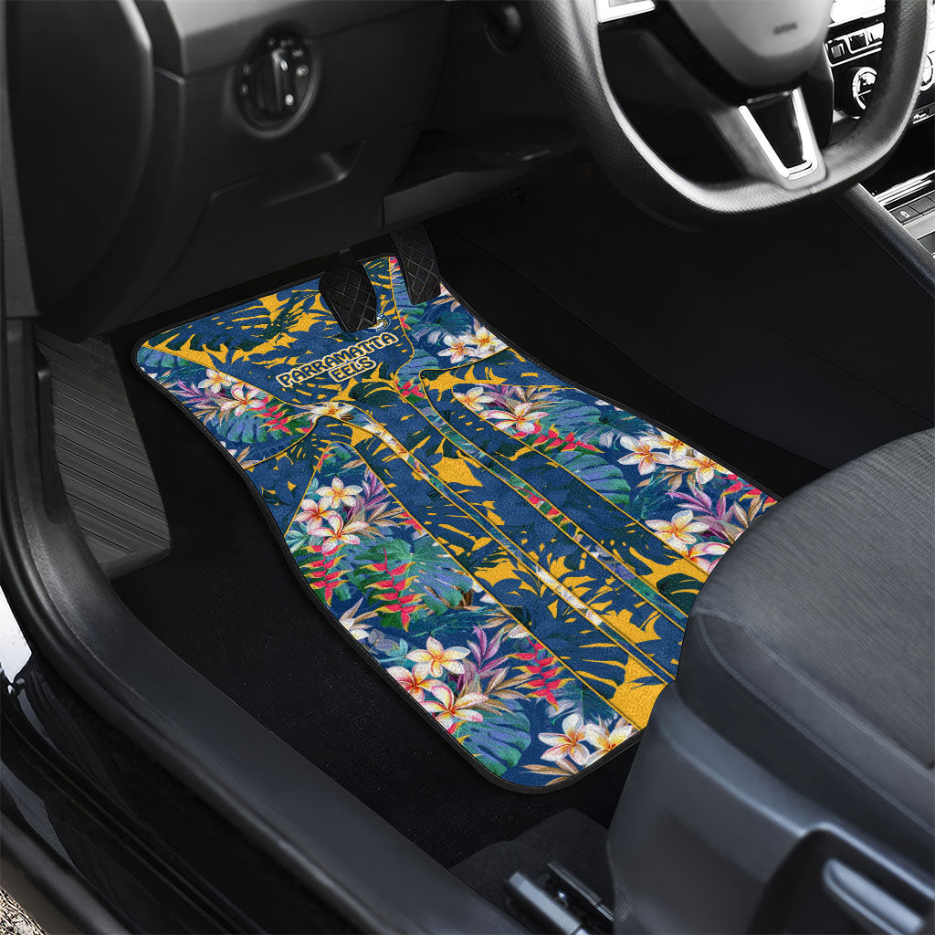 Parramatta Eels Car Mats Tropical Hibiscus Floral Pattern With Blue And Yellow Accents