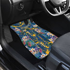 Parramatta Eels Car Mats Tropical Hibiscus Floral Pattern With Blue And Yellow Accents