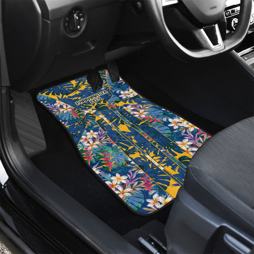 Parramatta Eels Car Mats Tropical Hibiscus Floral Pattern With Blue And Yellow Accents