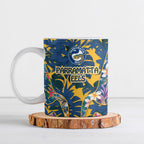 Parramatta Eels Ceramic Mug Tropical Hibiscus Floral Pattern With Blue And Yellow Accents