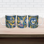 Parramatta Eels Ceramic Mug Tropical Hibiscus Floral Pattern With Blue And Yellow Accents