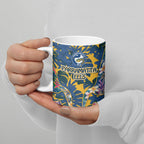 Parramatta Eels Ceramic Mug Tropical Hibiscus Floral Pattern With Blue And Yellow Accents