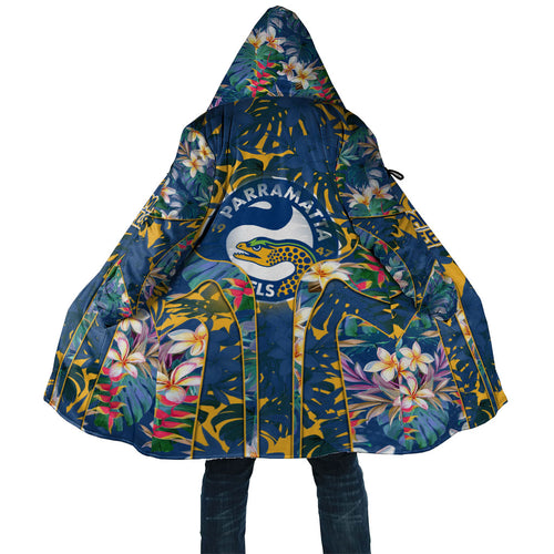 Parramatta Eels Cloak Tropical Hibiscus Floral Pattern With Blue And Yellow Accents