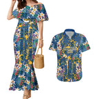 Parramatta Eels Couples Matching Mermaid Dress and Hawaiian Shirt Tropical Hibiscus Floral Pattern With Blue And Yellow Accents