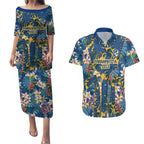 Parramatta Eels Couples Matching Puletasi and Hawaiian Shirt Tropical Hibiscus Floral Pattern With Blue And Yellow Accents