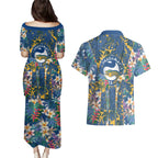 Parramatta Eels Couples Matching Puletasi and Hawaiian Shirt Tropical Hibiscus Floral Pattern With Blue And Yellow Accents