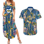 Parramatta Eels Couples Matching Summer Maxi Dress and Hawaiian Shirt Tropical Hibiscus Floral Pattern With Blue And Yellow Accents
