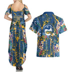 Parramatta Eels Couples Matching Summer Maxi Dress and Hawaiian Shirt Tropical Hibiscus Floral Pattern With Blue And Yellow Accents