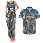 Parramatta Eels Couples Matching Tank Maxi Dress and Hawaiian Shirt Tropical Hibiscus Floral Pattern With Blue And Yellow Accents