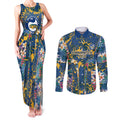 Parramatta Eels Couples Matching Tank Maxi Dress and Long Sleeve Button Shirt Tropical Hibiscus Floral Pattern With Blue And Yellow Accents