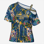 Parramatta Eels Cross Shoulder Shirt Tropical Hibiscus Floral Pattern With Blue And Yellow Accents