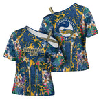 Parramatta Eels Cross Shoulder Shirt Tropical Hibiscus Floral Pattern With Blue And Yellow Accents