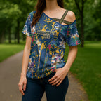 Parramatta Eels Cross Shoulder Shirt Tropical Hibiscus Floral Pattern With Blue And Yellow Accents