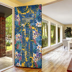 Parramatta Eels Door Cover Tropical Hibiscus Floral Pattern With Blue And Yellow Accents
