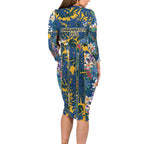 Parramatta Eels Family Matching Long Sleeve Bodycon Dress and Hawaiian Shirt Tropical Hibiscus Floral Pattern With Blue And Yellow Accents