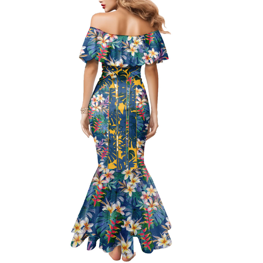 Parramatta Eels Family Matching Mermaid Dress and Hawaiian Shirt Tropical Hibiscus Floral Pattern With Blue And Yellow Accents