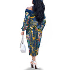 Parramatta Eels Family Matching Off The Shoulder Long Sleeve Dress and Hawaiian Shirt Tropical Hibiscus Floral Pattern With Blue And Yellow Accents