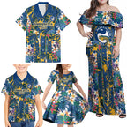 Parramatta Eels Family Matching Off Shoulder Maxi Dress and Hawaiian Shirt Tropical Hibiscus Floral Pattern With Blue And Yellow Accents