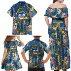 Parramatta Eels Family Matching Off Shoulder Maxi Dress and Hawaiian Shirt Tropical Hibiscus Floral Pattern With Blue And Yellow Accents