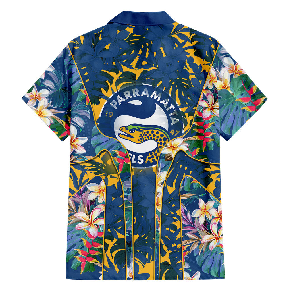 Parramatta Eels Family Matching Off Shoulder Maxi Dress and Hawaiian Shirt Tropical Hibiscus Floral Pattern With Blue And Yellow Accents