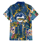 Parramatta Eels Family Matching Off Shoulder Maxi Dress and Hawaiian Shirt Tropical Hibiscus Floral Pattern With Blue And Yellow Accents