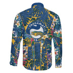 Parramatta Eels Family Matching Off Shoulder Maxi Dress and Hawaiian Shirt Tropical Hibiscus Floral Pattern With Blue And Yellow Accents
