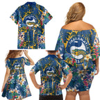 Parramatta Eels Family Matching Off Shoulder Short Dress and Hawaiian Shirt Tropical Hibiscus Floral Pattern With Blue And Yellow Accents