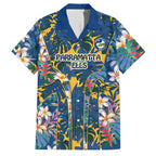 Parramatta Eels Family Matching Off Shoulder Short Dress and Hawaiian Shirt Tropical Hibiscus Floral Pattern With Blue And Yellow Accents