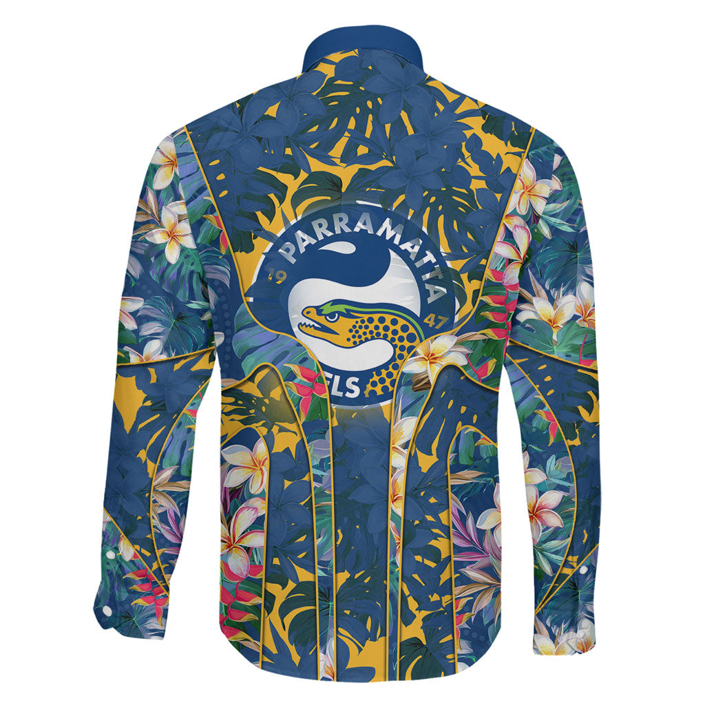 Parramatta Eels Family Matching Off Shoulder Short Dress and Hawaiian Shirt Tropical Hibiscus Floral Pattern With Blue And Yellow Accents
