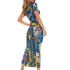 Parramatta Eels Family Matching Short Sleeve Bodycon Dress and Hawaiian Shirt Tropical Hibiscus Floral Pattern With Blue And Yellow Accents
