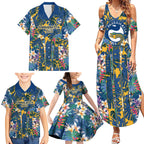 Parramatta Eels Family Matching Summer Maxi Dress and Hawaiian Shirt Tropical Hibiscus Floral Pattern With Blue And Yellow Accents