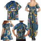 Parramatta Eels Family Matching Summer Maxi Dress and Hawaiian Shirt Tropical Hibiscus Floral Pattern With Blue And Yellow Accents