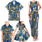 Parramatta Eels Family Matching Tank Maxi Dress and Hawaiian Shirt Tropical Hibiscus Floral Pattern With Blue And Yellow Accents