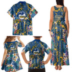 Parramatta Eels Family Matching Tank Maxi Dress and Hawaiian Shirt Tropical Hibiscus Floral Pattern With Blue And Yellow Accents
