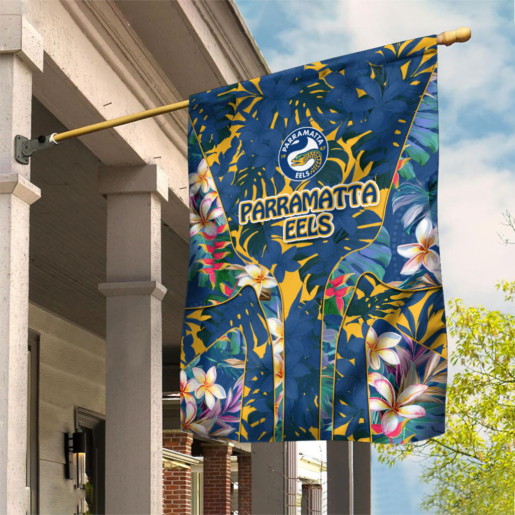 Parramatta Eels Garden Flag Tropical Hibiscus Floral Pattern With Blue And Yellow Accents