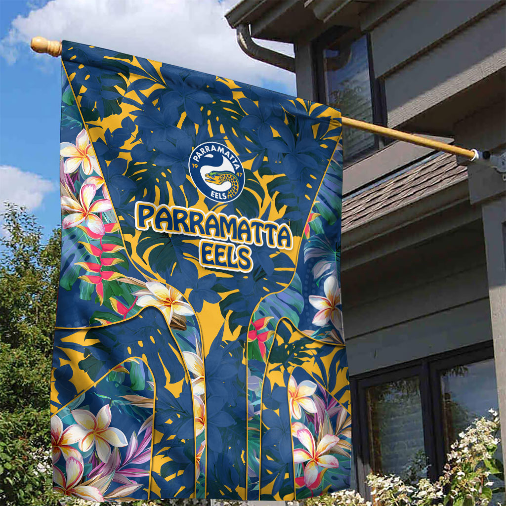 Parramatta Eels Garden Flag Tropical Hibiscus Floral Pattern With Blue And Yellow Accents