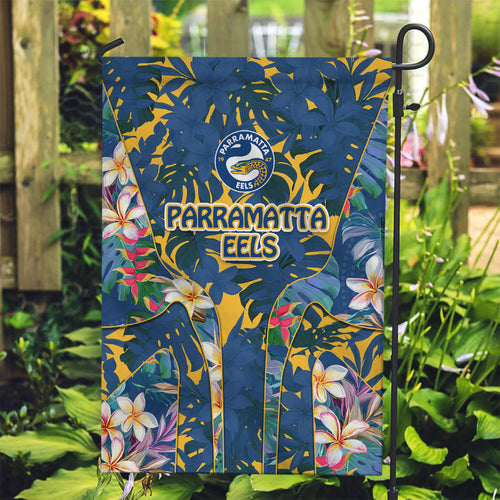 Parramatta Eels Garden Flag Tropical Hibiscus Floral Pattern With Blue And Yellow Accents