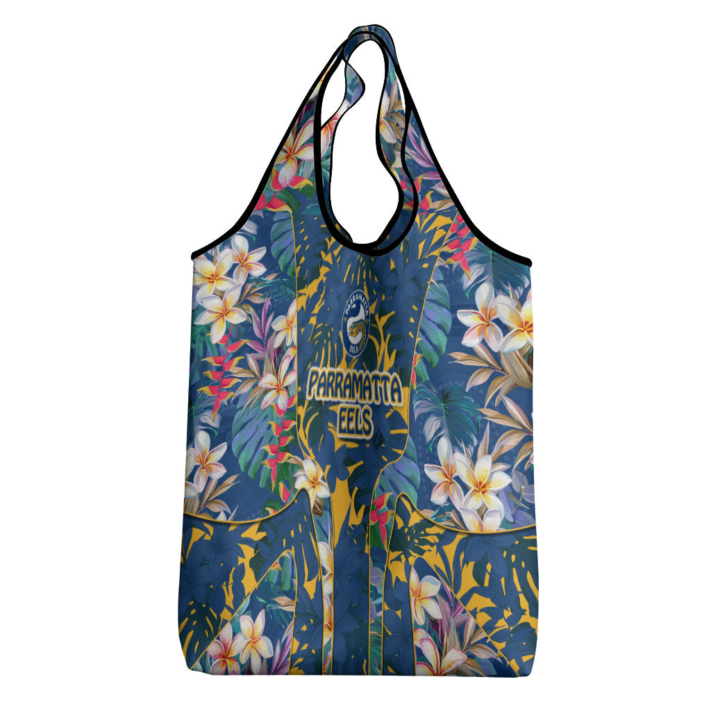 Parramatta Eels Grocery Bag Tropical Hibiscus Floral Pattern With Blue And Yellow Accents