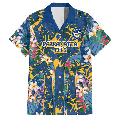 Parramatta Eels Hawaiian Shirt Tropical Hibiscus Floral Pattern With Blue And Yellow Accents