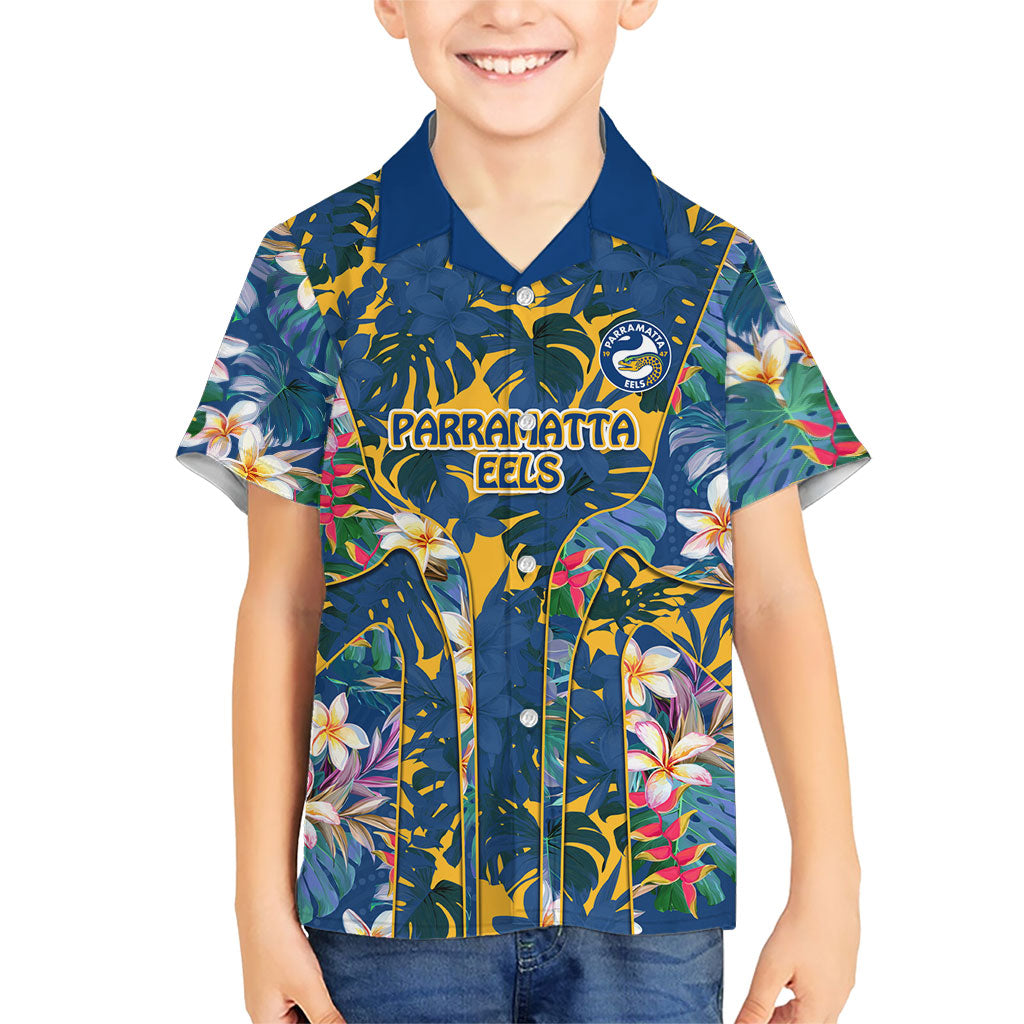 Parramatta Eels Hawaiian Shirt Tropical Hibiscus Floral Pattern With Blue And Yellow Accents